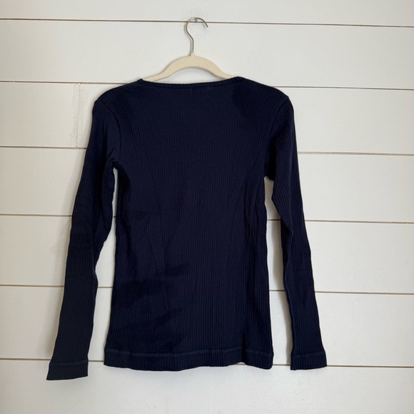 The Simple Folk 6 Organic Cotton Navy Blue Women's Ribbed Henley Top - Picture 5 of 7